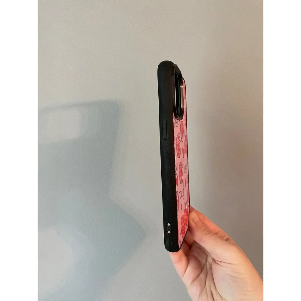 Phone Case iPhone 15 Pro Max Pink Disco Cherry Heart Checkered Bumper Case